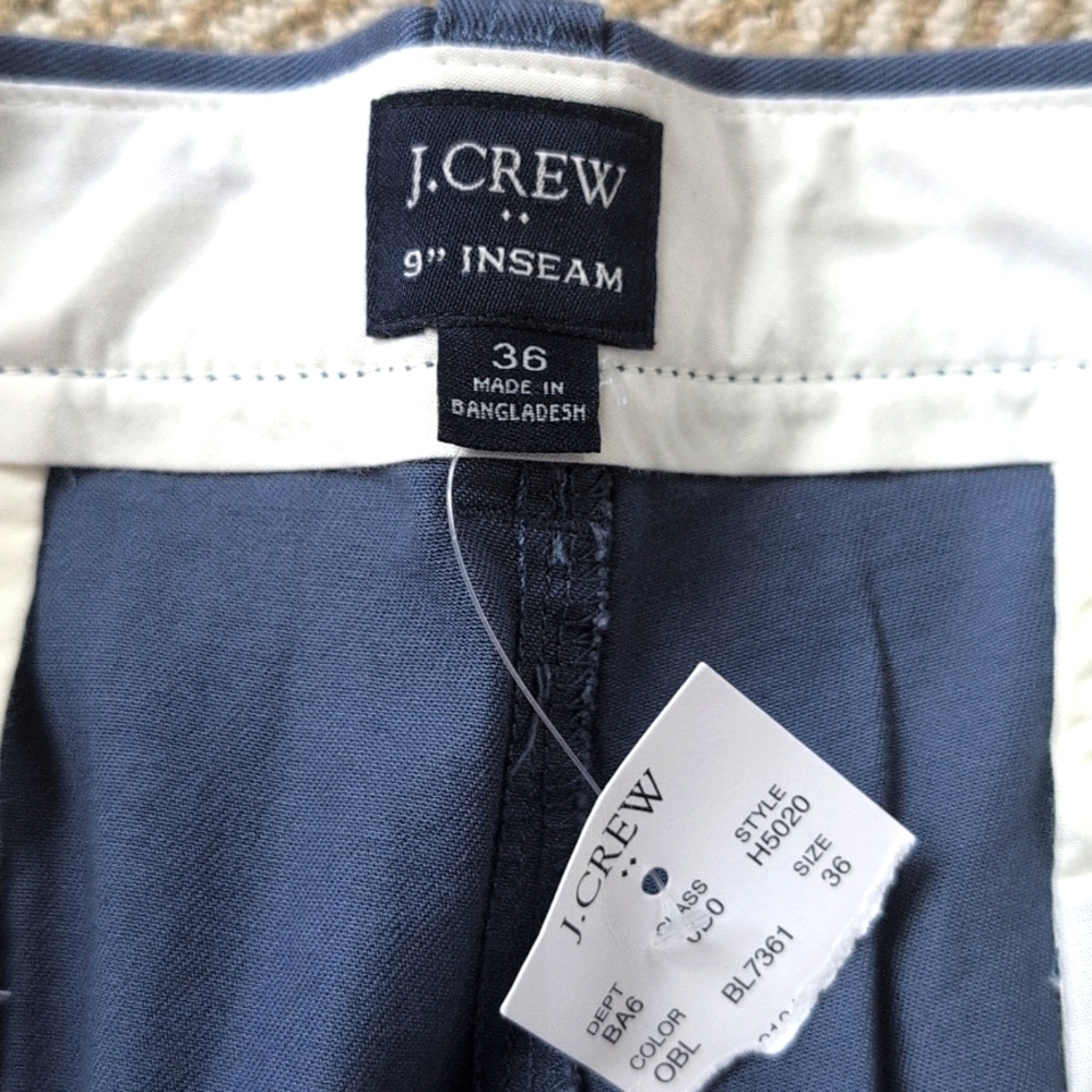 New J. Crew Navy Flat Front 9" Inseam Chino Cotton Shorts Slate Blue Sz 36 - Picture 2 of 6